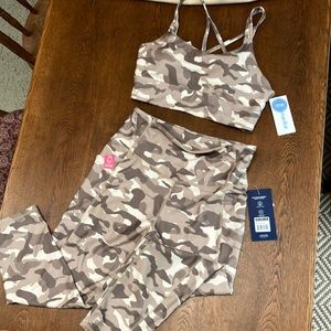 Top/bottom set Marika Mid-calf capri w/sport bra, Cinder-cloudy camo color. NWT
